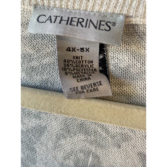 Catherines Poncho Sweater Women Size 4x/5x Gray Silver Gold Knit Pullover Casual - Picture 6 of 12